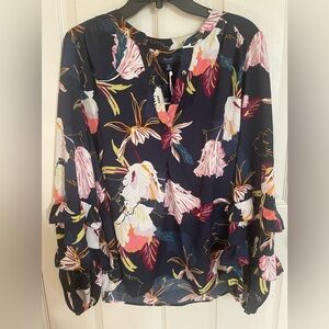 Kaari Blue Navy Floral Long Sleeve Blouse